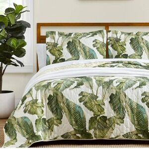 Tommy Bahama Home Set Of 2 King Pillow Shams 21x37‎ Tropical Palm Leaf Green
